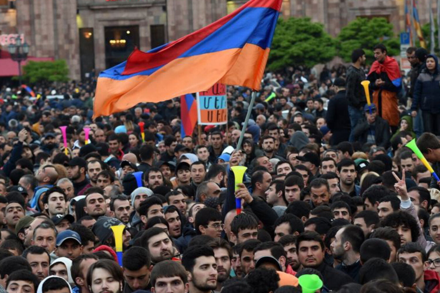 Activists of '#merjirserjin' initiative hold a protest rally against RA Prime Minister Serzh Sargsyan on the Republic Square of Yerevan, Armenia