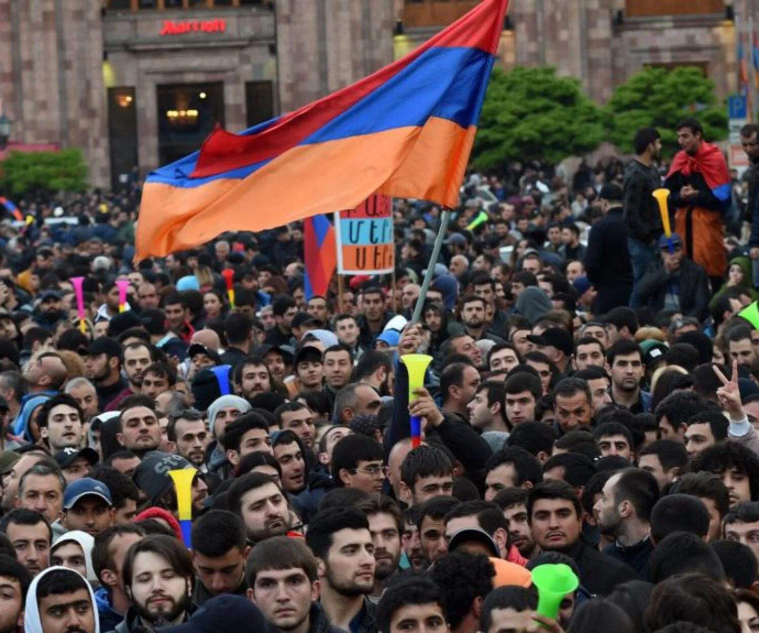 Activists of '#merjirserjin' initiative hold a protest rally against RA Prime Minister Serzh Sargsyan on the Republic Square of Yerevan, Armenia