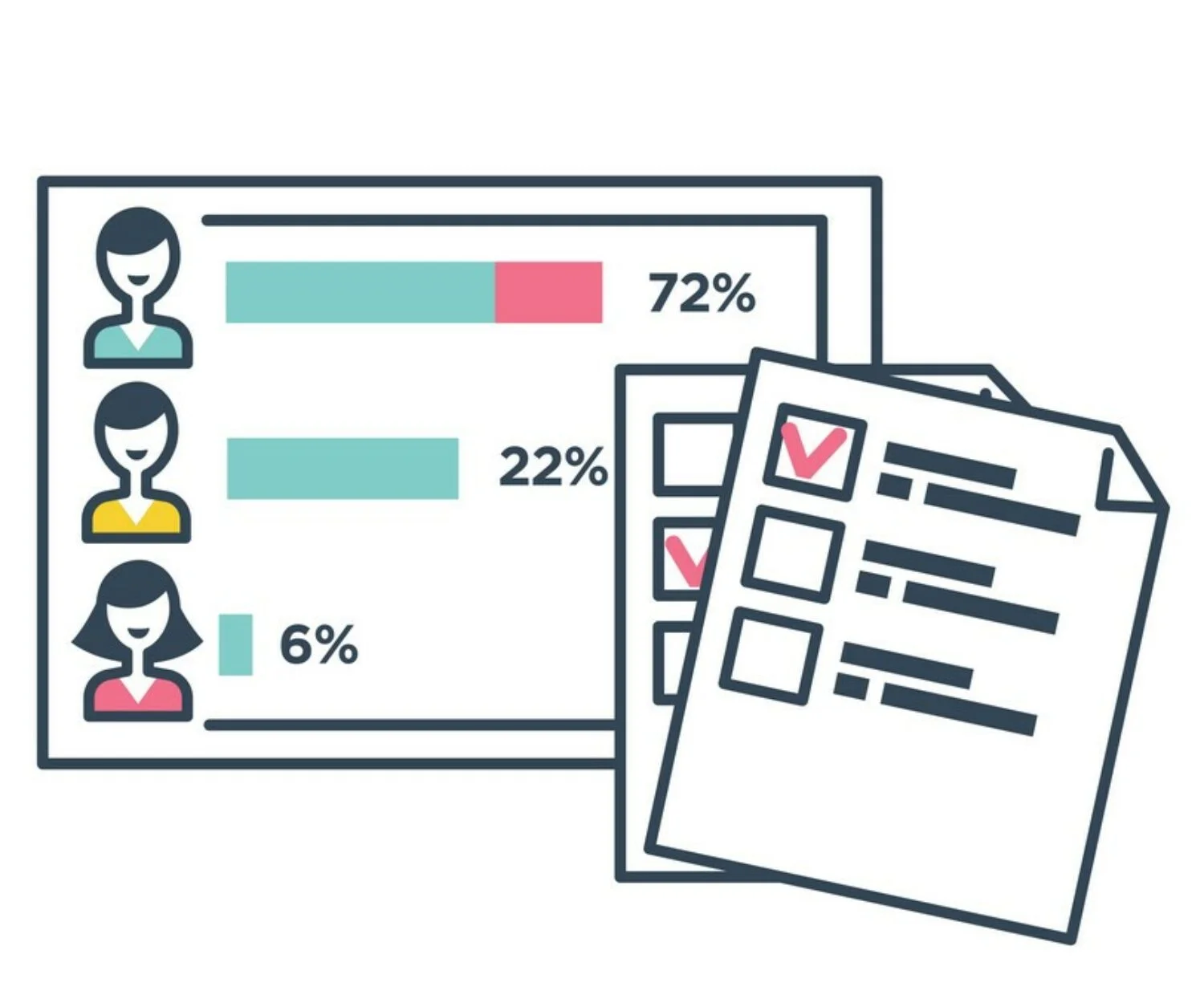 Vote period election fever people candidates on pages with text campaign of person vector statistics and information about results of voting pictures and text checkmarks and percentage ticks.
